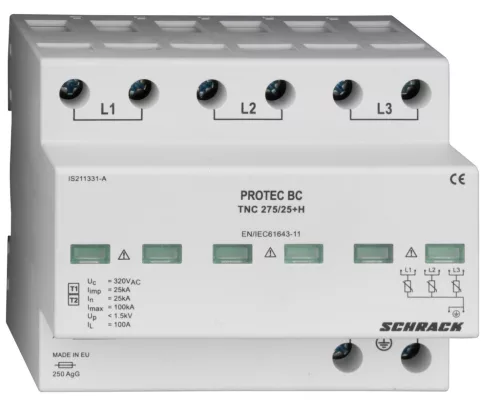 SCHRACK - Protec T1/T2 túlfeszültséglevezető 275/25kA, TN-C  - IS211330-A