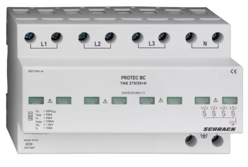 SCHRACK - Protec T1/T2 túlfeszültséglevezető 275/25kA, TN-S - IS211340-A
