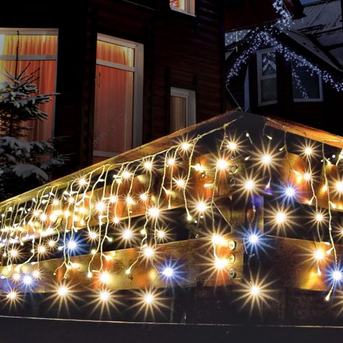 SOMOGYI ELEKTRONIC - KAF 300L 5M - LED-es sziporkázó jégcsap fényfüggöny, kültéri, 300 db LED (melegfehérek között villogó hidegfehérek)