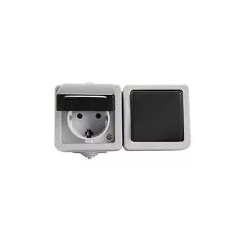   KANLUX-27132 - TEKNO 05-3128-143 fek vízszint Egyp.kapcs+dugalj gyerv.  IP54