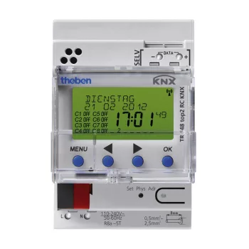   SCHRACK - KNX digitális kapcsolóóra, 8 csatornás with yearly and astronomical time program; Time synchronisation via connection of external DCF or GPS antennas, additional posititioning for astronomic