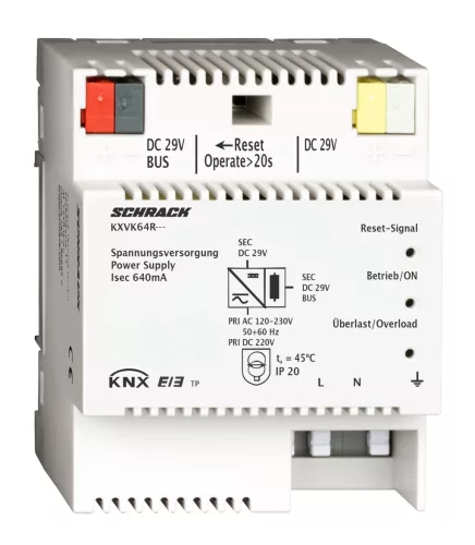 SCHRACK - KNX tápegység DC 29 V, 640 mA Sorbaépíthető, rendszer készülék - KXVK64R---