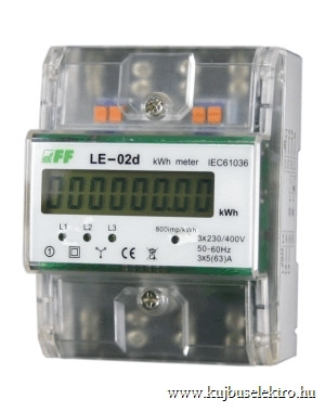 F>F Filipowski - LE-02D MID - Fogyasztásmérő DIN sínre, 3 fázisú MID hitelesített 5-80A, LCD, DIN - HD Hungária - LE-02d