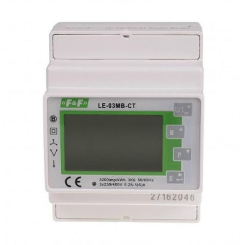 F>F Filipowski - LE-03MB CT MID - Fogyasztásmérő DIN sínre, 3 fázisú, két irányú, MID hiteles, 100A LCD  áramváltóhoz, 4,5 modul M-BUS - HD Hungária - LE-03MB-CT