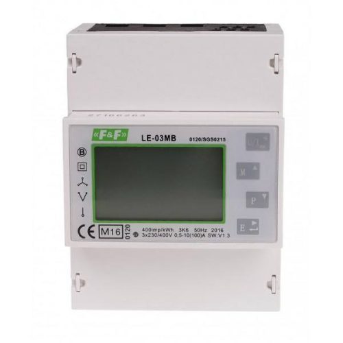 F>F Filipowski - LE-03MB MID - Fogyasztásmérő DIN sínre, 3 fázisú, két irányú, MID hiteles, 100A LCD  direktmérő 4,5 modul M-BUS - HD Hungária - LE-03MB