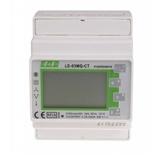 F>F Filipowski - LE-03MQ CT MID - Fogyasztásmérő DIN sínre, 3 fázisú MID hitelesített LCD  4,5 modul  5/x áramváltóhoz RTU MODBUS kétirányú - HD Hungária - LE-03MQ-CT