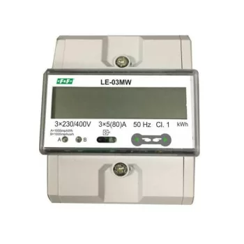   F&F Filipowski - LE-03MW-CT - Fogyasztásmérő DIN sínre, 3 fázisú LCD  7 modul 2 tarifa 5/x áramváltóhoz RTU MODBUS - HD Hungária - LE-03MW-CT