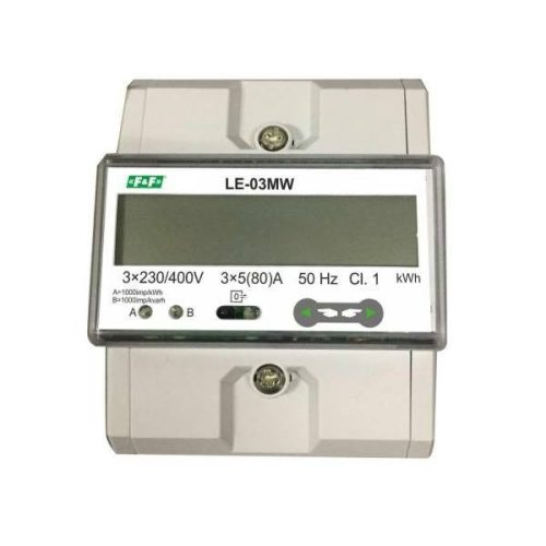 F>F Filipowski - LE-03MW-CT - Fogyasztásmérő DIN sínre, 3 fázisú LCD  7 modul 2 tarifa 5/x áramváltóhoz RTU MODBUS - HD Hungária - LE-03MW-CT