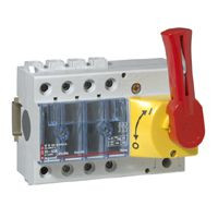 LEGRAND-022312 Vistop 63A 3P mellső, piros kar/sárga fedlap, terhelésszakaszoló kapcsoló sínre