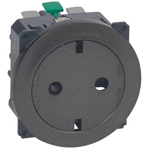 LEGRAND-067168 Céliane 2P+F csatlakozóaljzat, falsíkba illeszkedő grafit betéttárcsával, biztonsági zsaluval, rugós bekötéssel