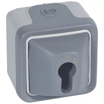   LEGRAND Plexo 55 falonkívüli kulcsos nyomó 3 állású, komplett, szürke