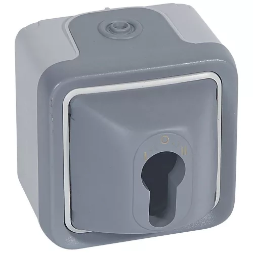 LEGRAND Plexo 55 falonkívüli kulcsos nyomó 3 állású, komplett, szürke