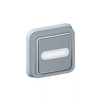   LEGRAND Plexo 55 süllyesztett 1P nyomó N/C jelzőfénnyel, címketartóval, komplett, szürke