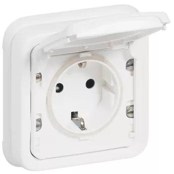  LEGRAND Plexo 55 süllyesztett 2P+F aljzat csapófedéllel, csavaros, komplett, Antimikrobiális