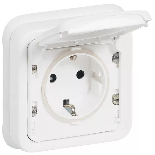 LEGRAND Plexo 55 süllyesztett 2P+F aljzat csapófedéllel, csavaros, komplett, Antimikrobiális