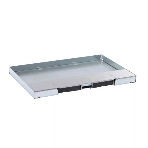 LEGRAND-088103 Rozsdamentes acél fedél 8/12 modulos perem nélküli padlódobozhoz, max. 15mm burkolattal