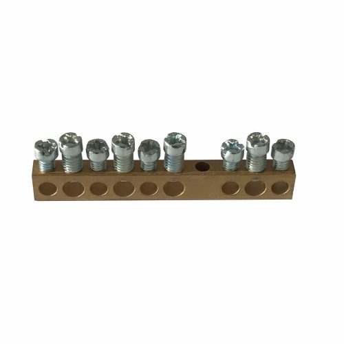 LEGRAND-134001 PractiboxS csavarral rögzíthető csupasz sárgaréz PE elosztókapocs, 9 kötési pont, 4x16mm² + 5x10mm²; Icc=6 kA