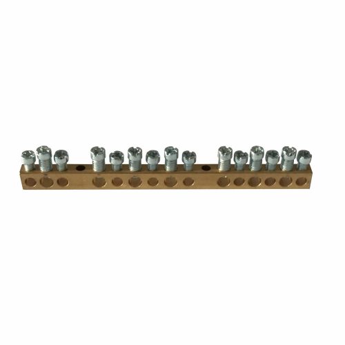 LEGRAND-134002 PractiboxS csavarral rögzíthető csupasz sárgaréz PE elosztókapocs, 15 kötési pont, 7x16mm² + 8x10mm²; Icc=6 kA