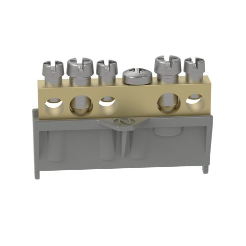 LEGRAND-134010 PractiboxS csavarral rögzíthető csupasz sárgaréz N elosztókapocs, 5 kötési pont, 2x16mm² + 3x10mm²; Icc=6 kA