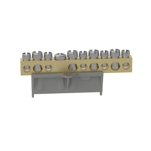 LEGRAND-134011 PractiboxS csavarral rögzíthető csupasz sárgaréz N elosztókapocs, 9 kötési pont, 4x16mm² + 5x10mm²; Icc=6 kA
