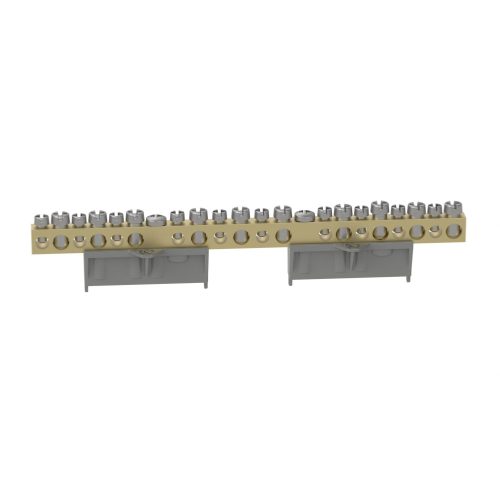 LEGRAND-134013 PractiboxS csavarral rögzíthető csupasz sárgaréz N elosztókapocs, 20 kötési pont, 10x16mm² + 10x10mm²; Icc=6 kA