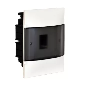   LEGRAND-134154 PractiboxS 1 sor 4 modul, téglafalba süllyeszthető kiselosztó(650°C), átlátszó füstszínű ajtóval, védőföld és nulla elosztókapoccsal