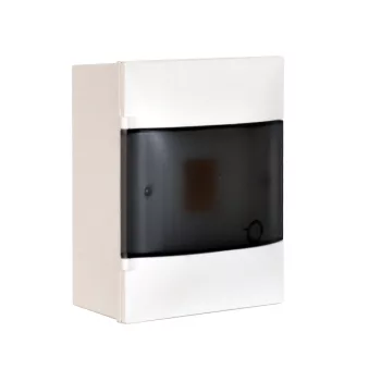   LEGRAND-134214 PractiboxS 1 sor 4 modul, falon kívüli kiselosztó, átlátszó füstszínű ajtóval, védőföld és nulla elosztókapoccsal