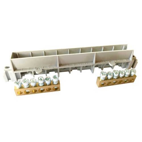 LEGRAND-134811 PractiboxS 8 modulos szekrényhez, 2 x (3x16mm² + 3x10mm²) csupasz PE+N elosztókapocs szigetelt tartóval; Icc=6 kA