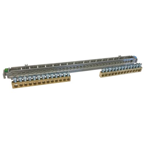 LEGRAND-134814 PractiboxS 18 modul/sor-os süllyesztett szekrényhez, 2 x (1x25mm² + 12x16mm²) csupasz PE+N elosztókapocs szigetelt tartóval; Icc=10 kA