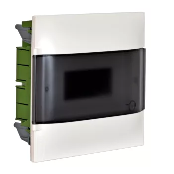   LEGRAND-135151 PractiboxS 1 sor 12 modul, téglafalba süllyeszthető kiselosztó(650°C), átlátszó füstszínű ajtóval, védőföld és nulla elosztókapoccsal
