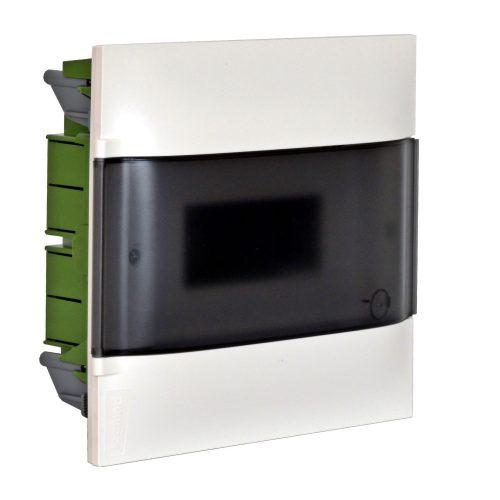 LEGRAND-135151 PractiboxS 1 sor 12 modul, téglafalba süllyeszthető kiselosztó(650°C), átlátszó füstszínű ajtóval, védőföld és nulla elosztókapoccsal