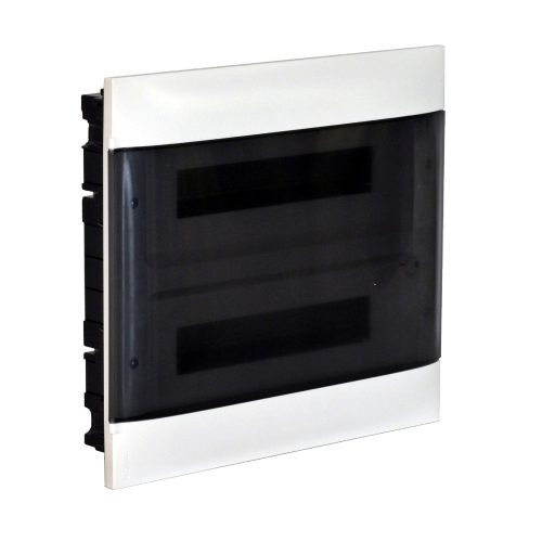 LEGRAND-135152 PractiboxS 2 sor 12 modul, téglafalba süllyeszthető kiselosztó(650°C), átlátszó füstszínű ajtóval, védőföld és nulla elosztókapoccsal