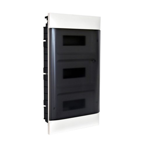 LEGRAND-135153 PractiboxS 3 sor 12 modul, téglafalba süllyeszthető kiselosztó(650°C), átlátszó füstszínű ajtóval, védőföld és nulla elosztókapoccsal