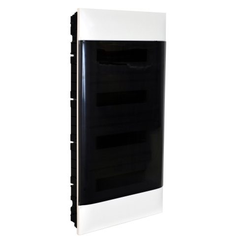 LEGRAND-135174 PractiboxS 4 sor 12 modul, gipszkartonba süllyeszthető kiselosztó(850°C), átlátszó füstszínű ajtóval, védőföld és nulla elosztókapoccsal