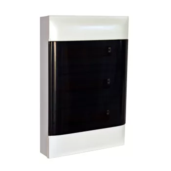   LEGRAND-135213 PractiboxS 3 sor 12 modul, falon kívüli kiselosztó(650°C), átlátszó füstszínű ajtóval, védőföld és nulla elosztókapoccsal