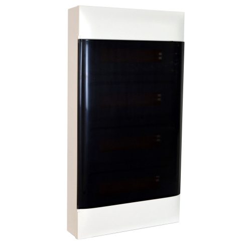 LEGRAND-135214 PractiboxS 4 sor 12 modul, falon kívüli kiselosztó(650°C), átlátszó füstszínű ajtóval, védőföld és nulla elosztókapoccsal