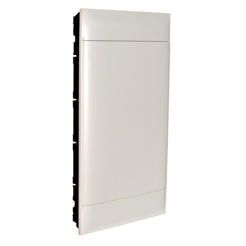 LEGRAND-137149 PractiboxS 4 sor 18 modul, téglafalba süllyeszthető kiselosztó(650°C), fehér ajtóval, védőföld és nulla elosztókapoccsal