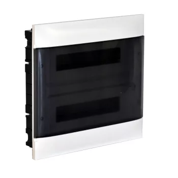  LEGRAND-137157 PractiboxS 2 sor 18 modul, téglafalba süllyeszthető kiselosztó(650°C), átlátszó füstszínű ajtóval, védőföld és nulla elosztókapoccsal