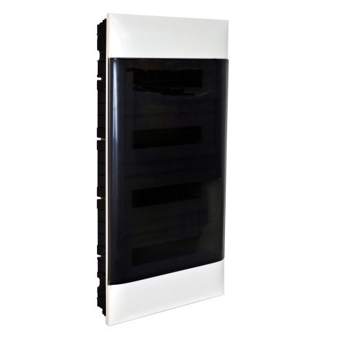 LEGRAND-137159 PractiboxS 4 sor 18 modul, téglafalba süllyeszthető kiselosztó(650°C), átlátszó füstszínű ajtóval, védőföld és nulla elosztókapoccsal