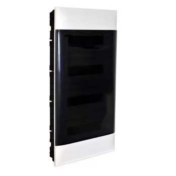   LEGRAND-137179 PractiboxS 4 sor 18 modul, gipszkartonba süllyeszthető kiselosztó(850°C), átlátszó füstszínű ajtóval, védőföld és nulla elosztókapoccsal