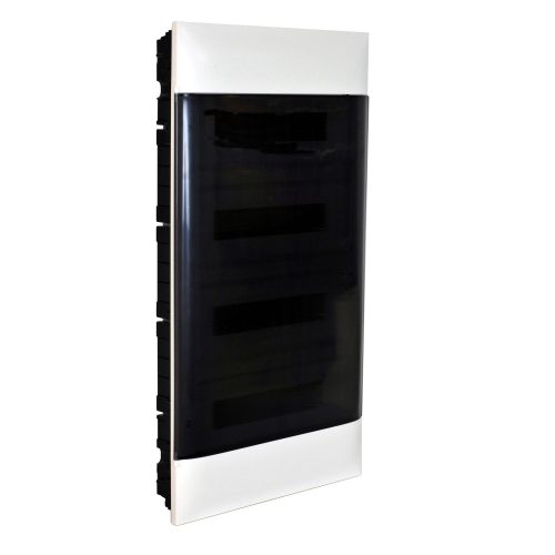 LEGRAND-137179 PractiboxS 4 sor 18 modul, gipszkartonba süllyeszthető kiselosztó(850°C), átlátszó füstszínű ajtóval, védőföld és nulla elosztókapoccsal