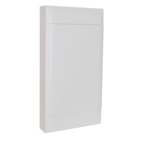 LEGRAND-137209 PractiboxS 4 sor 18 modul, falon kívüli kiselosztó(650°C), fehér ajtóval, védőföld és nulla elosztókapoccsal