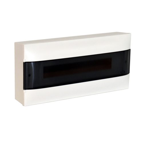 LEGRAND-137215 PractiboxS 1 sor 22 modul, falon kívüli kiselosztó(650°C), átlátszó füstszínű ajtóval, védőföld és nulla elosztókapoccsal