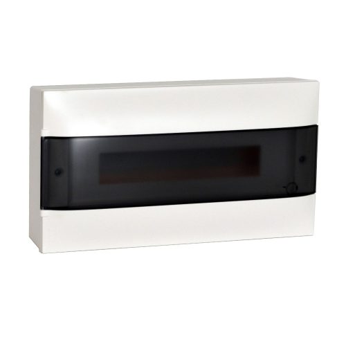 LEGRAND-137216 PractiboxS 1 sor 18 modul, falon kívüli kiselosztó(650°C), átlátszó füstszínű ajtóval, védőföld és nulla elosztókapoccsal