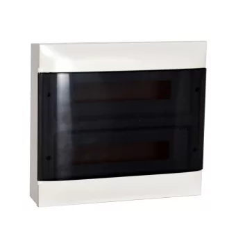   LEGRAND-137217 PractiboxS 2 sor 18 modul, falon kívüli kiselosztó(650°C), átlátszó füstszínű ajtóval, védőföld és nulla elosztókapoccsal