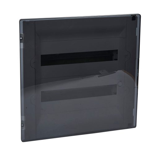 LEGRAND-401757 Practibox3 süllyesztett kiselosztó, átlátszó füstszínű ajtóval, védőföld és nulla elosztókapoccsal, 2 sor 36 modul, 442x422