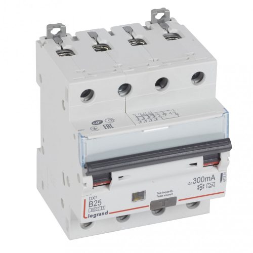 LEGRAND-411231 DX3 4P kombinált áram-védőkapcsoló  B25 6000A / 10kA 300mA A típus