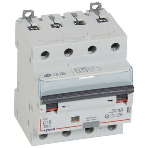 LEGRAND-411244 DX3 4P  kombinált áram-védőkapcsoló C16 6000A / 10kA 30mA A-Hpi 