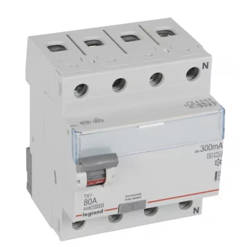 LEGRAND-411806 TX3 áram-védőkapcsoló 4P D 80A 300MA A-S