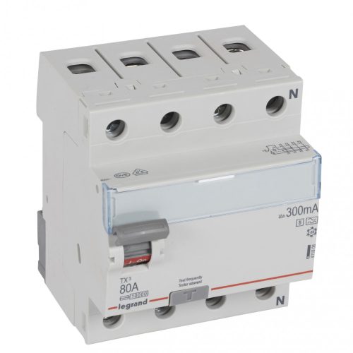 LEGRAND-411806 TX3 áram-védőkapcsoló 4P D 80A 300MA A-S